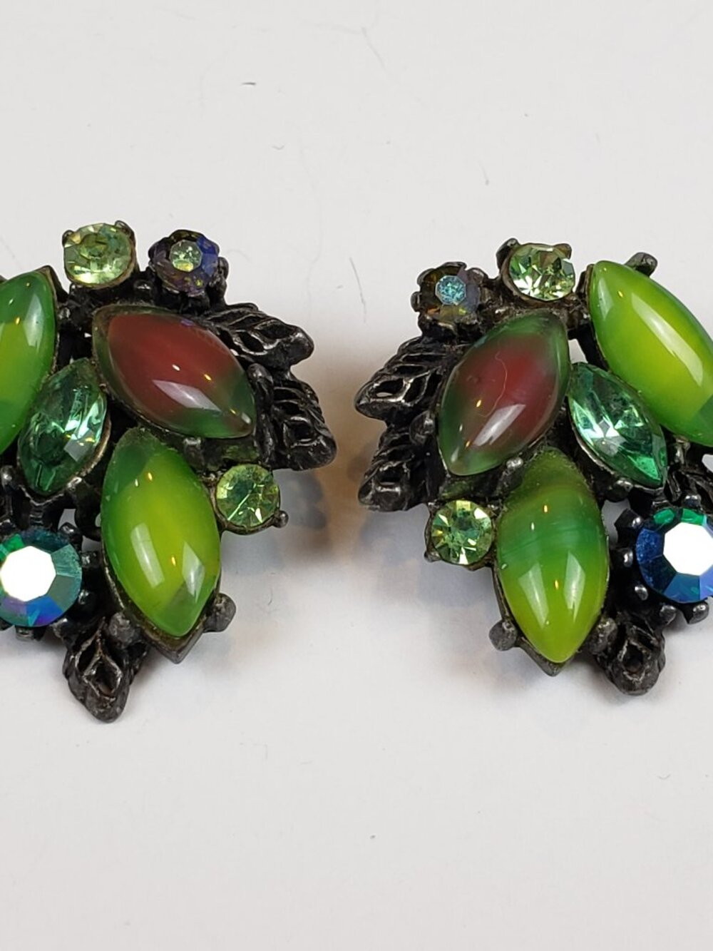 Vintage Clip Earrings Unsigned Watermelon Stones 1950's